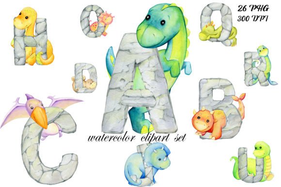 Download Cute Dinosaurs Watercolor Letters, Dino - Letter Collection